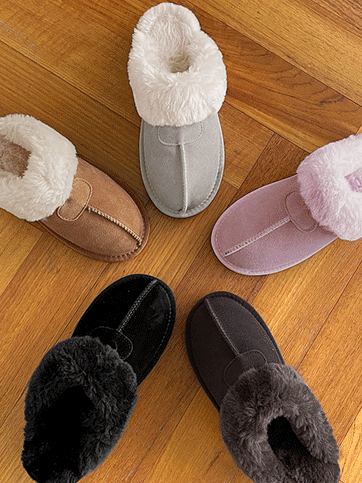 7477 Round Toe Faux Fur Lining Winter Slippers