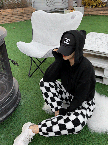 타베코 양털체크밴딩팬츠