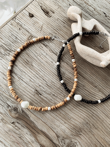 6048 Faux Pearl Wood Necklace