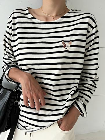 6283 Bust Embroidered Stripe T-Shirt