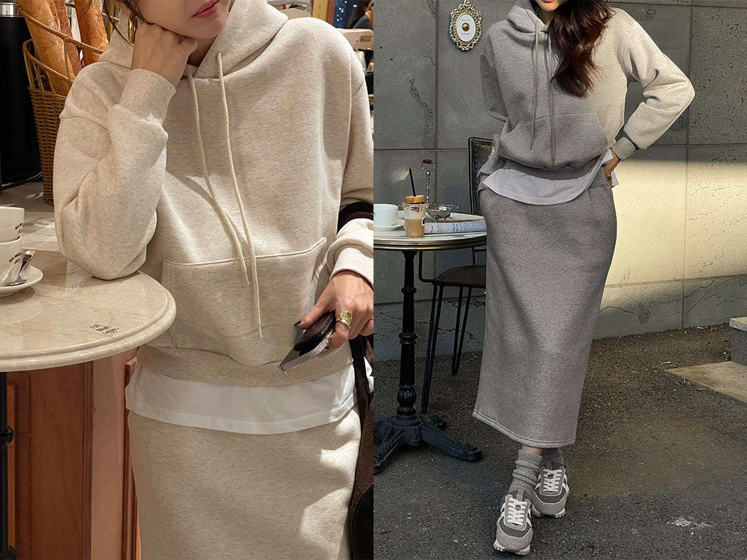 노호프 기모후드스커트세트