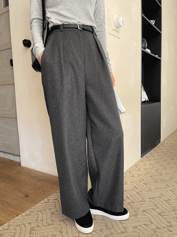 7961 Elastic Back Wool Blend Tailored Pants