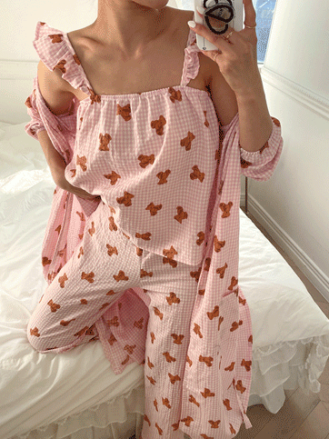 9158 Mixed Pattern Pajama Top, Pajama Pants, and Robe Set