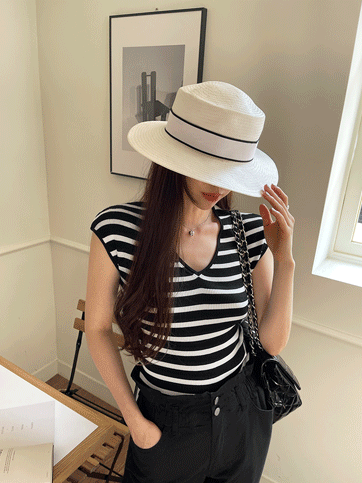 9870 Striped Cap Sleeve Knit Top