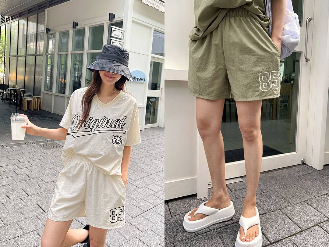 러프보 자수브이넥티팬츠세트
