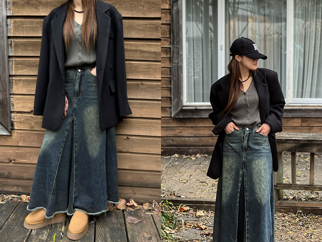 하주토 데님롱스커트