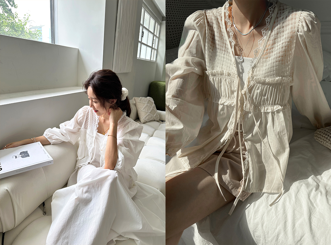 쿠시오 레이스가디건블라우스