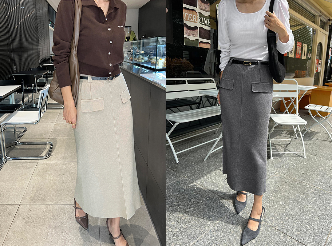 온프레 벨트니트스커트