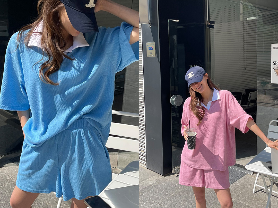 델지코 배색카라티팬츠세트