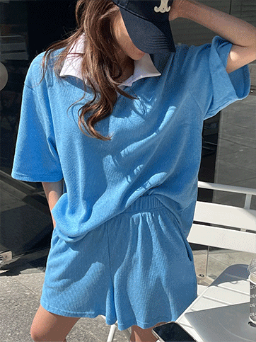 델지코 배색카라티팬츠세트