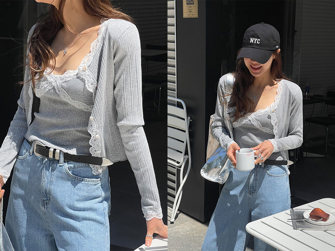 유핀스 레이스나시가디건세트