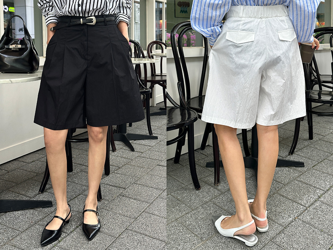 어신스 뒷밴딩핀턱하프팬츠