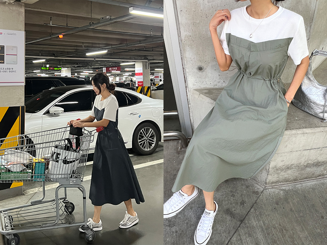 무슈델 배색반팔원피스