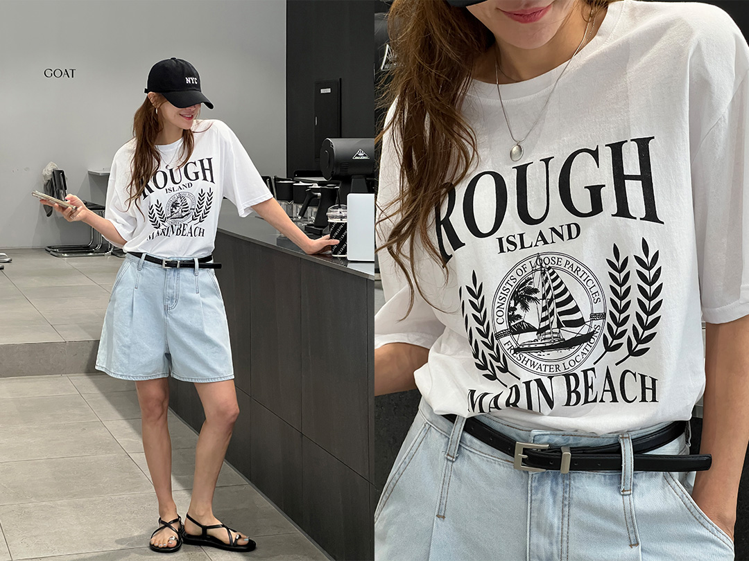 헤넌드 나염박시반팔티