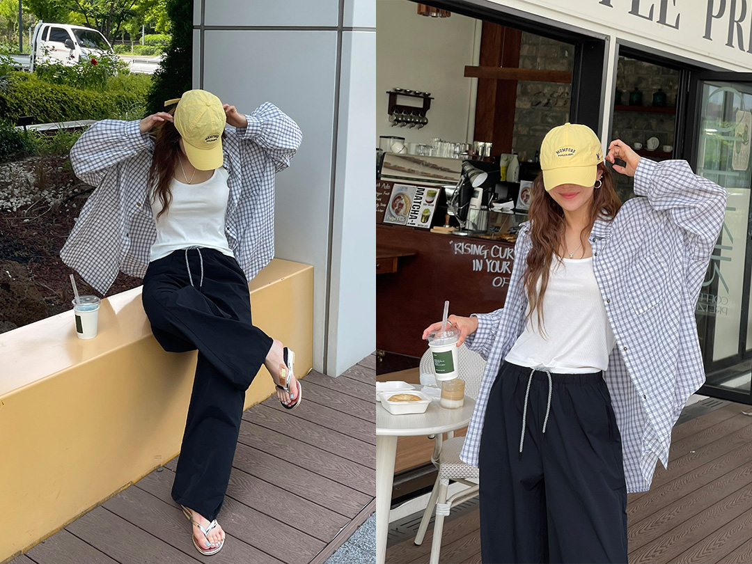 라토밀 오버핏체크셔츠