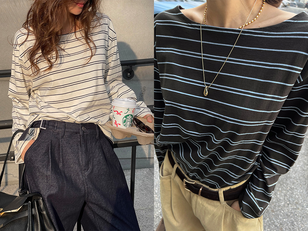 벨브토 스트라이프오프숄더티