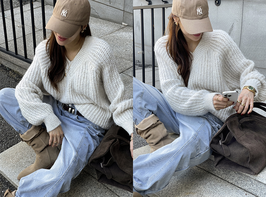 호콜브 브이넥루즈핏니트