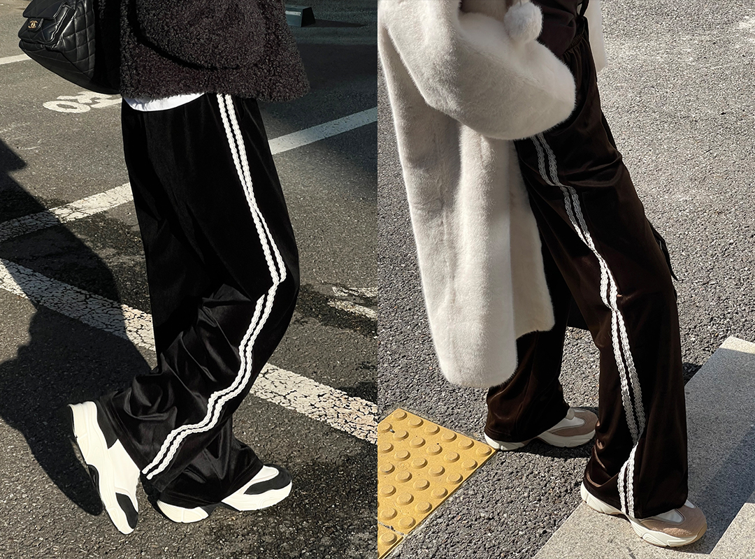 메클도 벨벳레이스밴딩팬츠