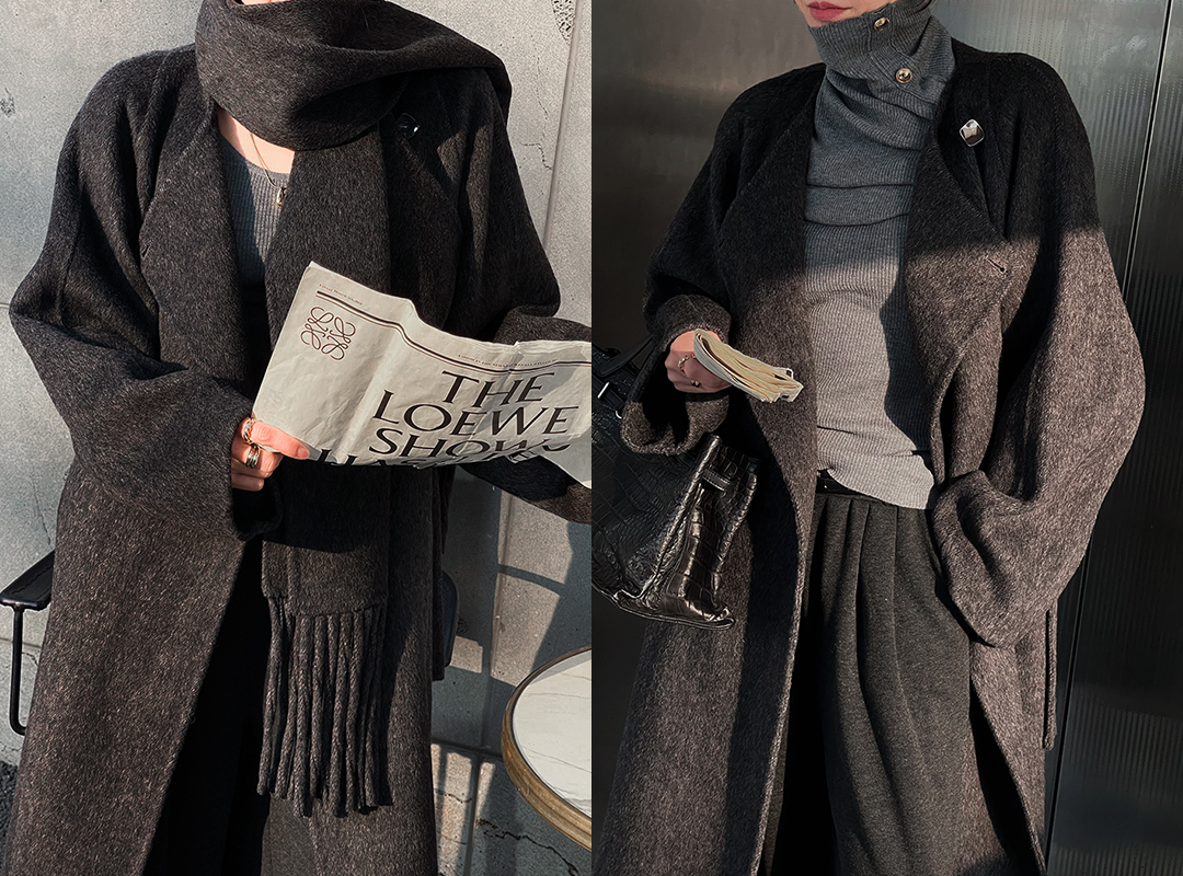 사헨오 벨트목도리롱코트