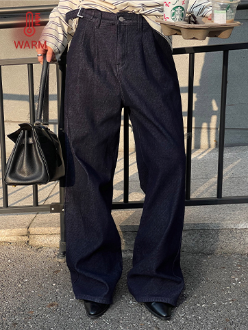 티니보 기모핀턱데님팬츠