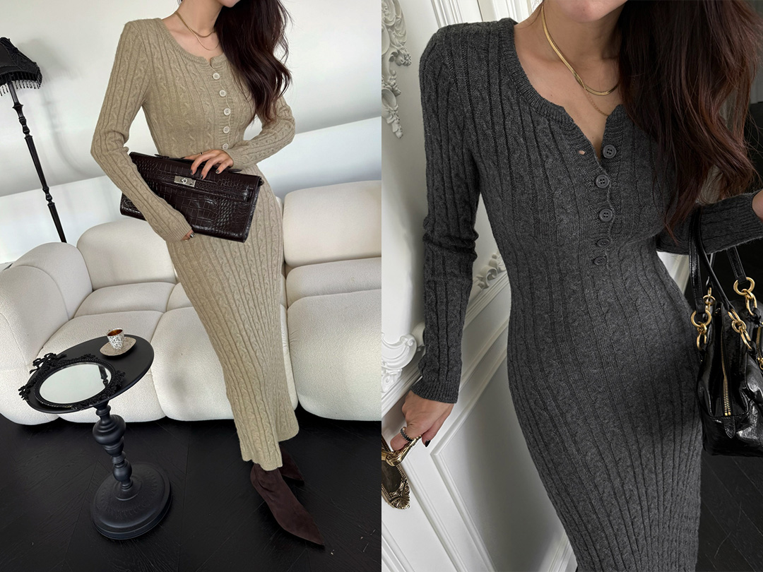 테센보 꽈배기니트원피스