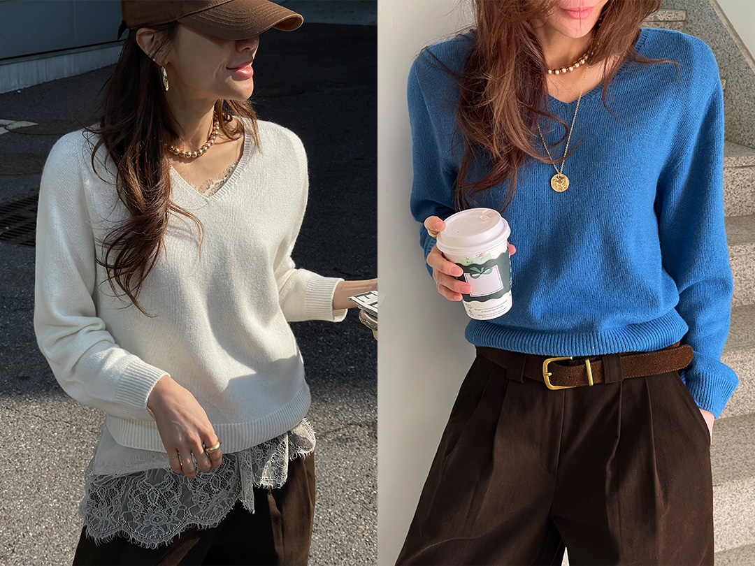 두텐버 홀가먼트브이넥니트