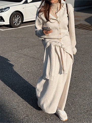 본헤코 니트숄가디건스커트세트