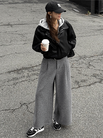 토마버 벨트뒷밴딩와이드팬츠