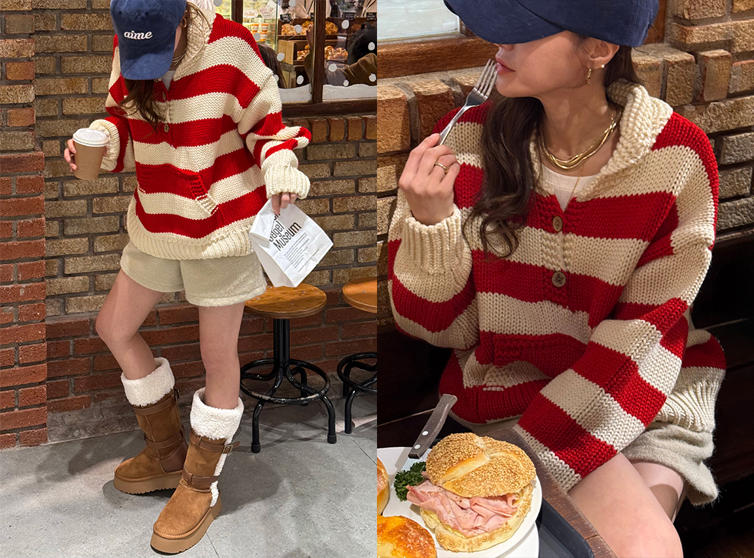 로바브 단가라버튼니트