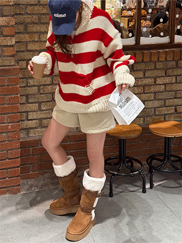 로바브 단가라버튼니트