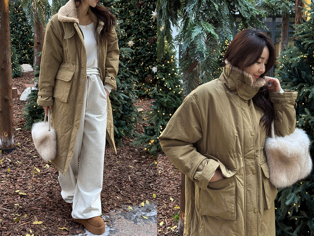 차베인 안감퍼누빔롱점퍼