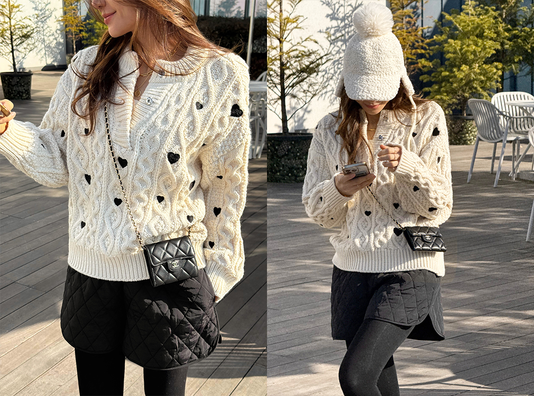 돈체르 하트꽈배기니트