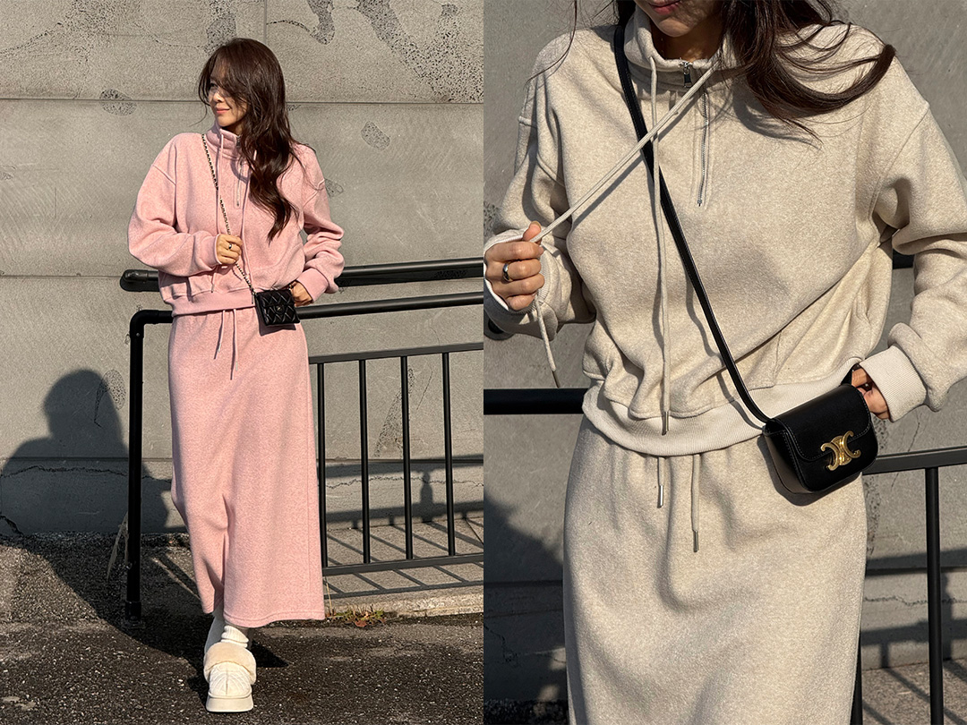 솔테브 기모반집업스커트세트