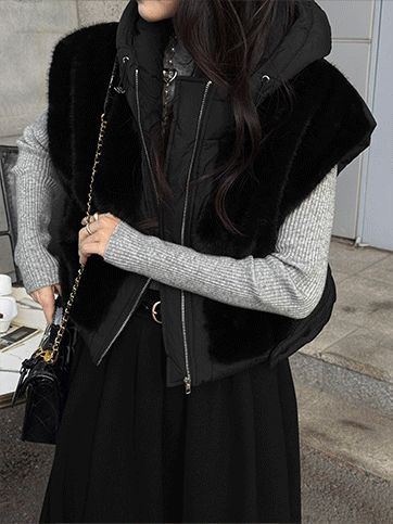 펠도브 퍼후드패딩베스트