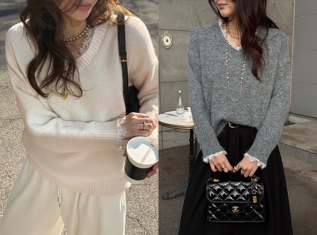 커엘비 레이스브이넥니트