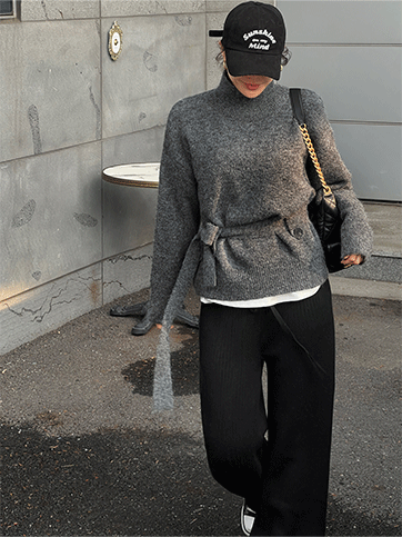 아듀벨 허리끈반폴라니트