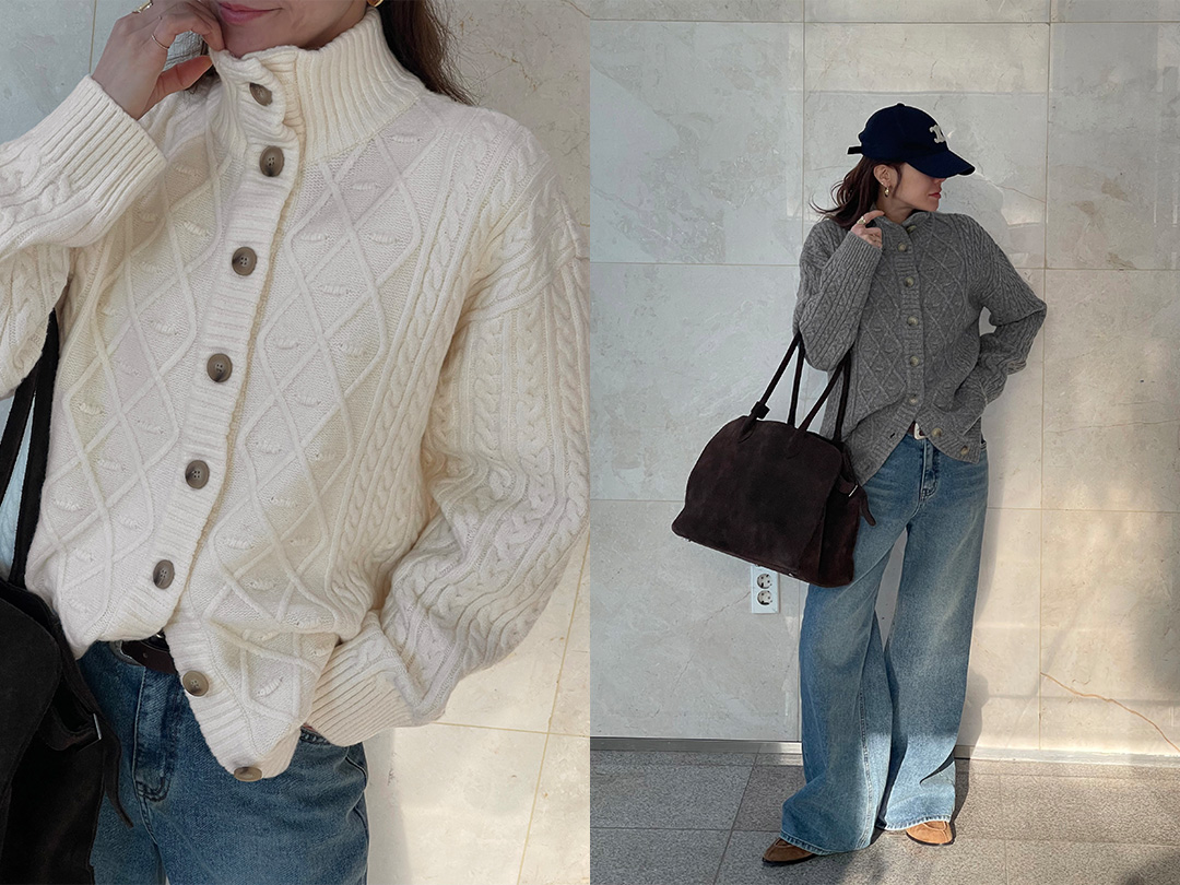 포벨프 하이넥니트가디건