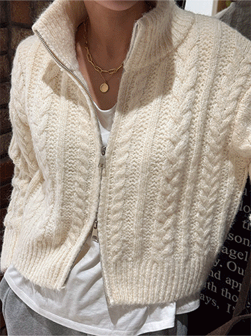 후벨드 꽈배기니트집업