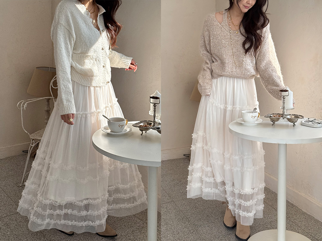 온프벨 안감기모밴딩레이스스커트