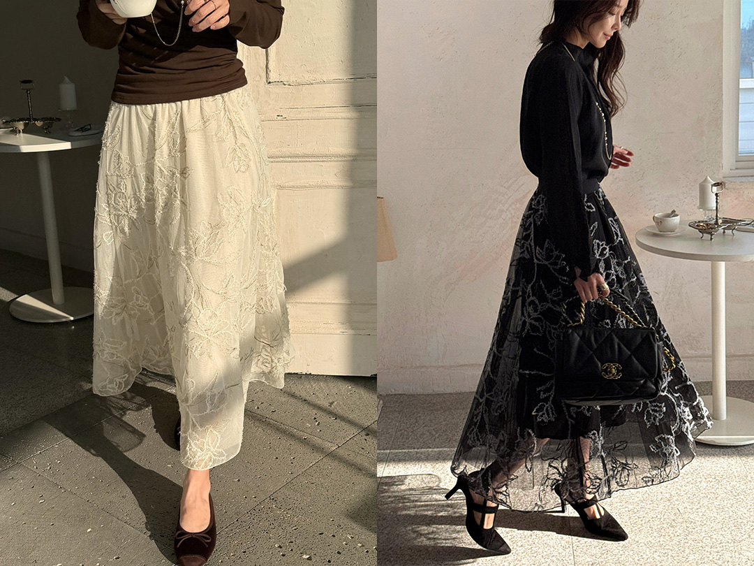 무핀브 밴딩레이스스커트