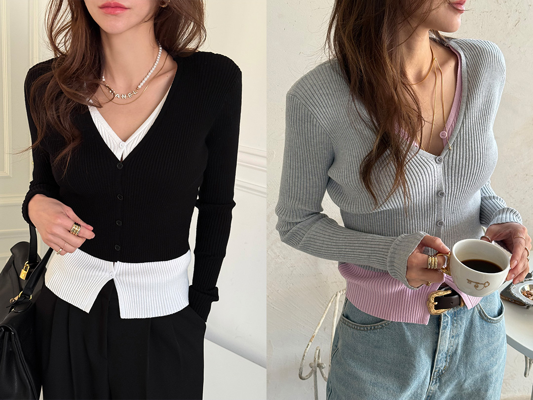 커딘포 배색레이어드니트