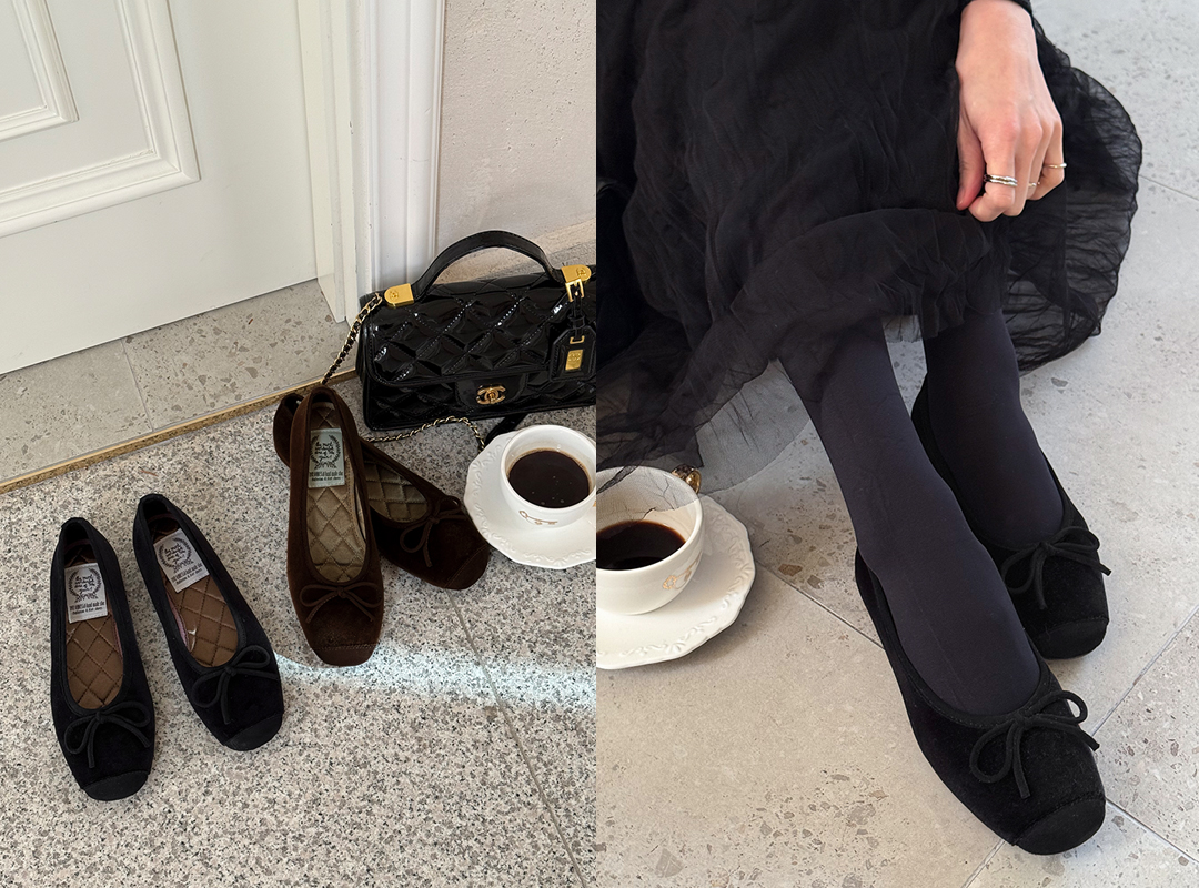 커베코 벨벳리본플랫슈즈