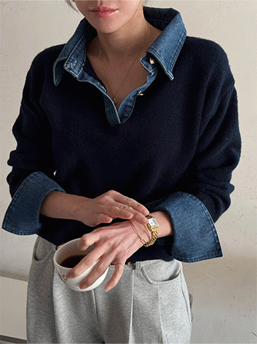 케문츠 카라배색니트