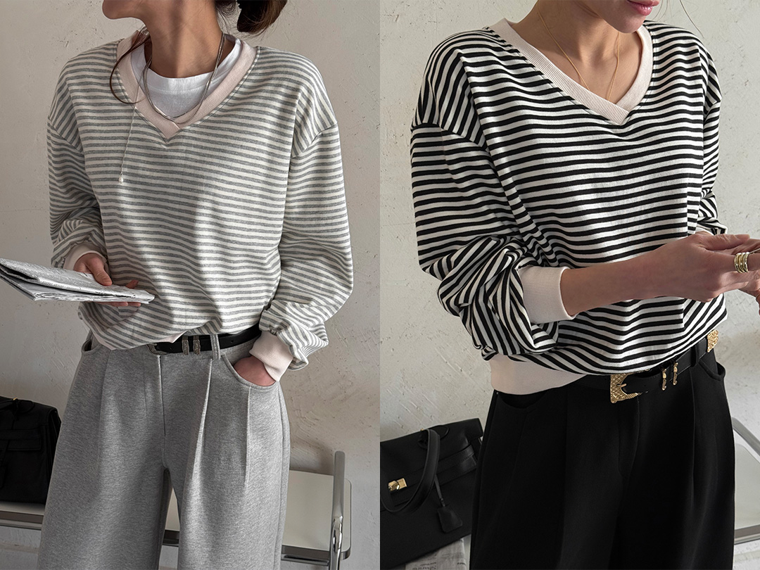 켄비코 브이넥단가라맨투맨