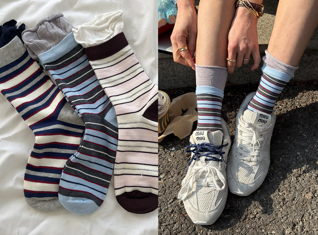 트메피 비즈프릴단가라롱양말