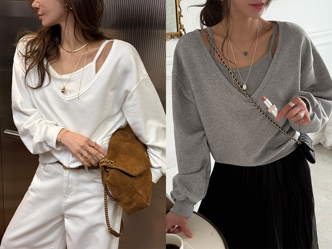 유텔브 브이넥맨투맨나시세트