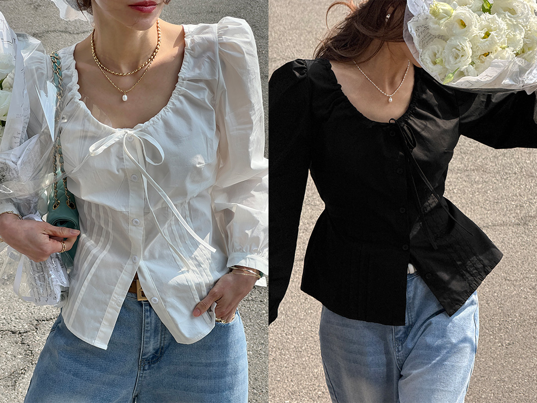 카헤보 리본블라우스