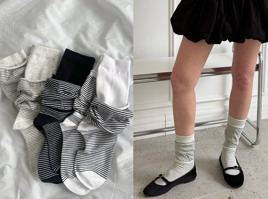 큐에빈 레이어드단가라롱양말