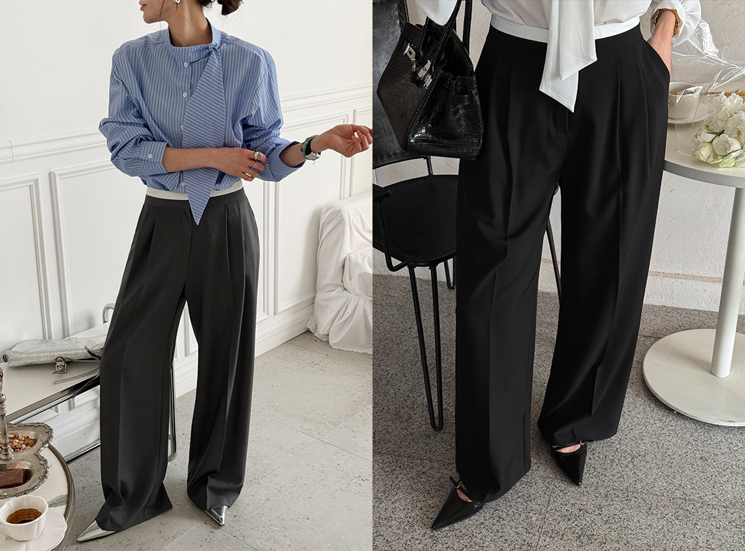 소벨토 배색핀턱슬랙스