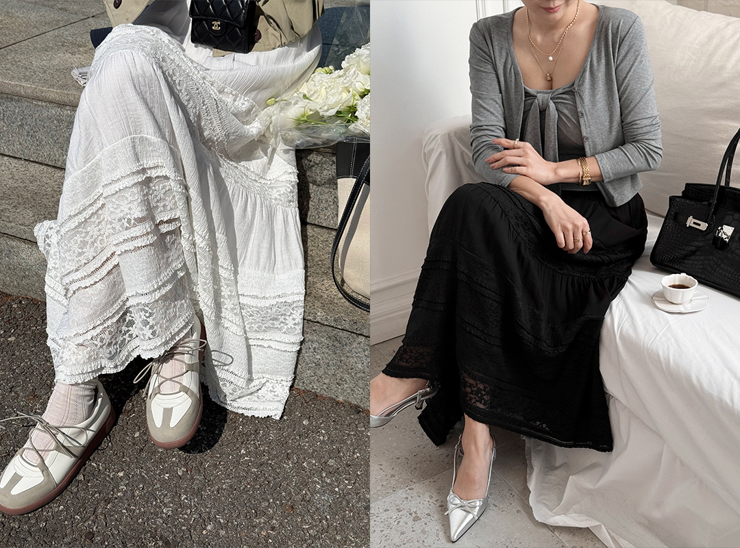 머린프 밴딩레이스스커트